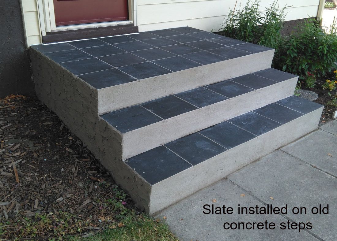 black slate installed on old concrete steps