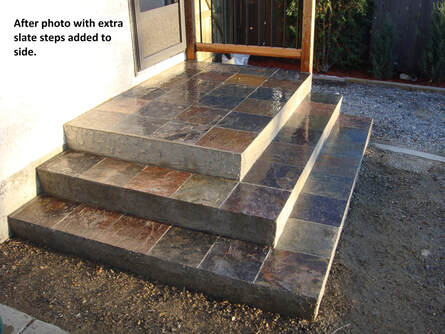 Slate installed on concrete steps with extra side steps added